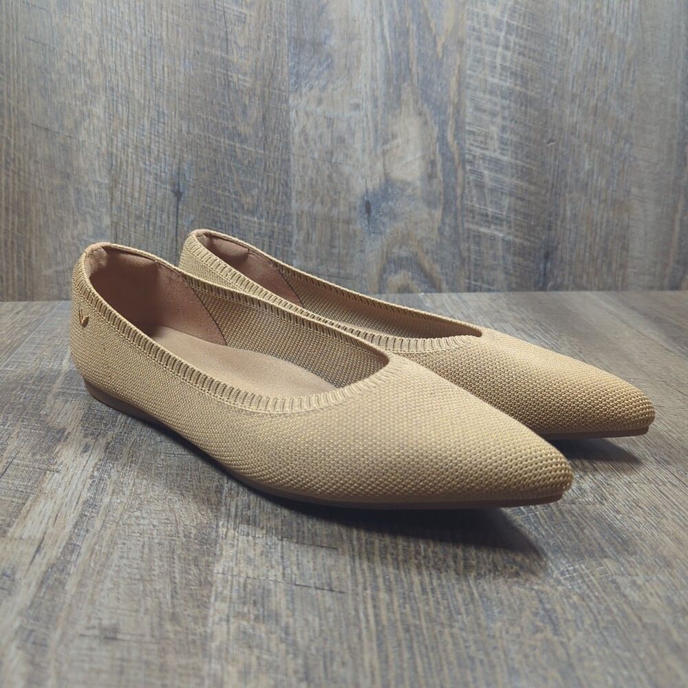 Classic Pointed Knit Flats in Beige - Women